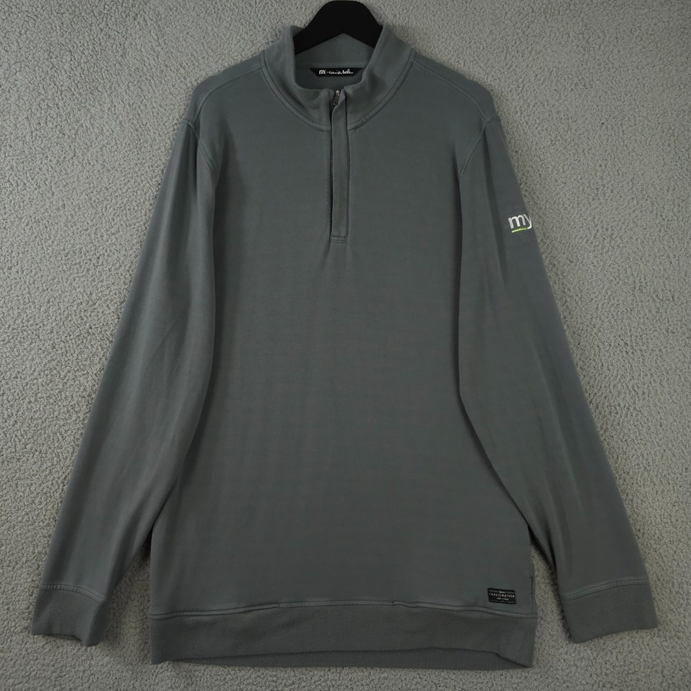 Travis Mathew Pullover Mens XL Gray Newport 1/4 Zip Soft Fleece Pockets Sweater